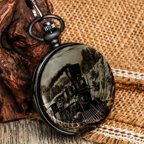 Retro Steampunk Train Display Printed Quartz Pocket Watch Vintage Stylish Pendant Antique Clock Fob Chain Pocket Watches Gifts