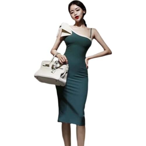 Sexy one shoulder Dress one piece korean ladies summer irregular neck cabaret party tight Dresses for women