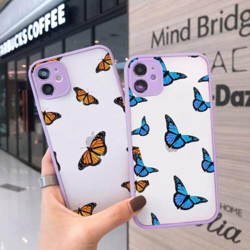 Fly butterfly art fashion pattern luxury Phone Cases matte transparent For iphone 7 8 11 12 plus mini x xs xr pro max cover