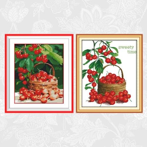 Joy sunday Fresh Cherries Patterns Printed Cross Stitch kits DMC Thread Embroidery Sweet times DIY Handmade Home Decoration