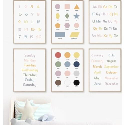 Number Letter Date Table Baby Nursery Education Wall Art Canvas Painting Nordic Posters And Prints Wall Pictures Kids Room Decor