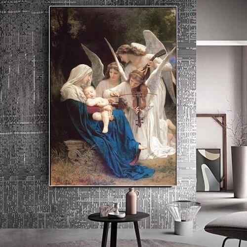 Song of the Angel William Adolphe Portrait Famous Oil Painting on Canvas Pop Art Posters and Prints Wall Picture for Living Room
