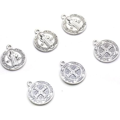 QIGO Metal Geometric Round Vintage Saint Benedict Bracelet Pendant Religious Jewelry DIY Accessories
