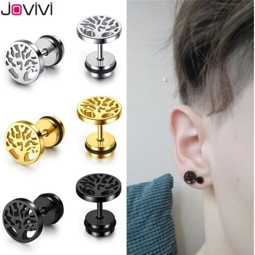 JOVIVI Stainless Steel Tree of Life Stud Earring Fake Ear Gauge Illusion Earrings Stud Ear Piercing Jewelry 1-3 Pairs 1.2mm 16G