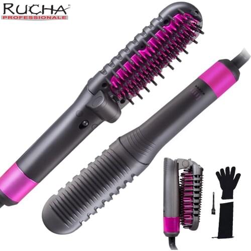 Ionic Hair Straightener Brush 30s Fast Ceramic Heating Straightening Brush Collapsible Hot Straightener Comb With Anti-Scald