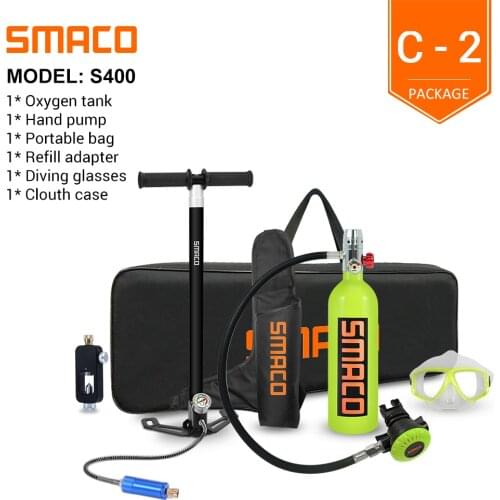 SMACO S400 Mini Scuba Tank , Dive Cylinder with 16 Minutes Capability, 1 Litre Capacity Refillable Design New