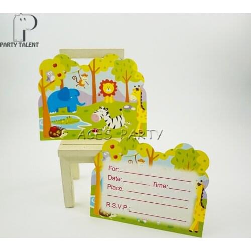 Party supplies 8pcs Jungle Safari Animals Party theme invitation card invitations for kids birthday party decoration