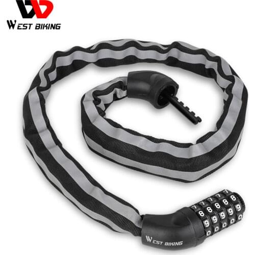 WEST BIKING Bicycle Chain Lock 5 Password Digital Bike Lock Security Anti-Theft Motorcycle Cycling MTB Road Bike Accessories