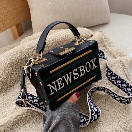 Retro radio box style pu leather ladies handbag shoulder bag chain purse womens crossbody messenger bag flap