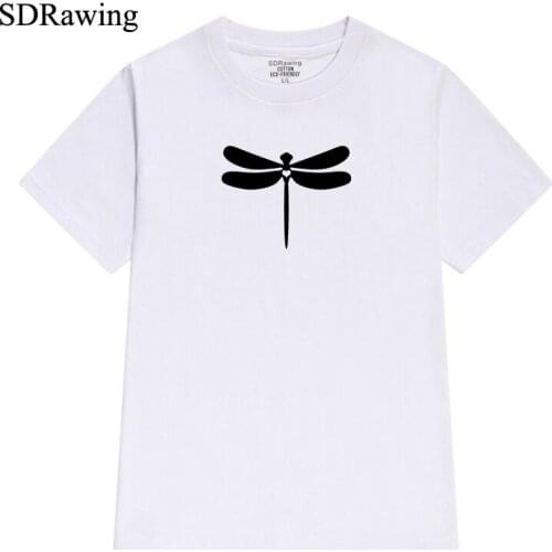 Dragonfly print cotton t shirts for women Graphic Tees Hipster Tumblr Cozy summer tops drop shipping