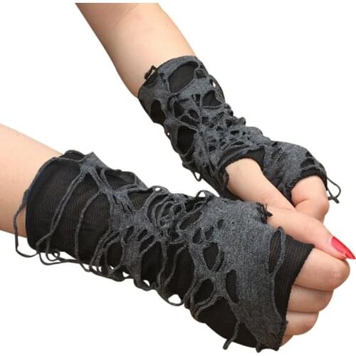 Women Sexy Gothic Black Fingerless Long Glove Halloween Funny Punk Rock Gloves Jazz Disco Mittens Clubwear Dance Cosplay Costume