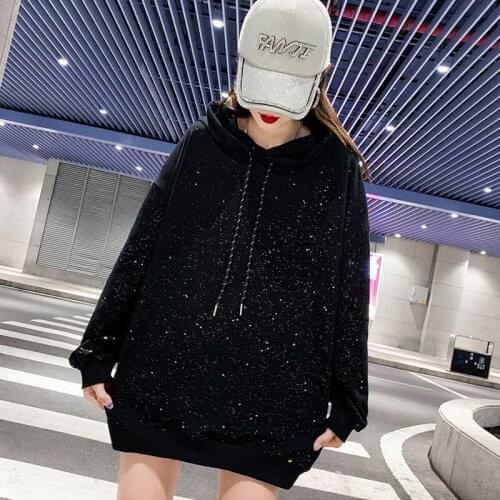 Extra large size plus velvet hooded sweater womens thickening medium and long 2021 new autumn and winter clothes fat