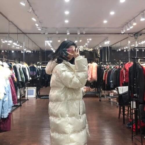 New TPU antifreeze plastic shell down jacket women winter mid-length thick and loose fashion solid color hooded jacket
