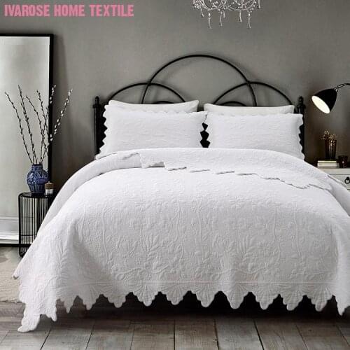 100% Cotton Quilted Stitched Elegant Bedspread Set With Decorative Pillow Shams 3Pcs White Soft Set Bed Bedspread Coverlet