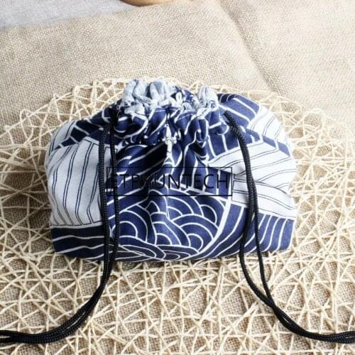 100pcs Portable Cloth Lunch Bag for Outdoor Student Office Meal Picnic Japanese Style Drawstring Print Storage Bento Bag