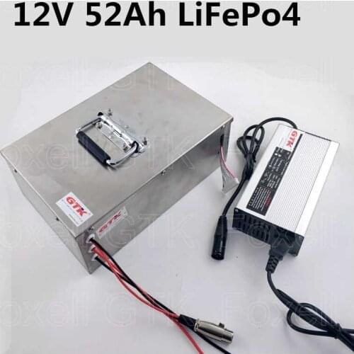 12V 50Ah 52Ah LiFepo4 battery pack for RV marine golf cart UPS EV energy storage solar LED light motorhome+charger