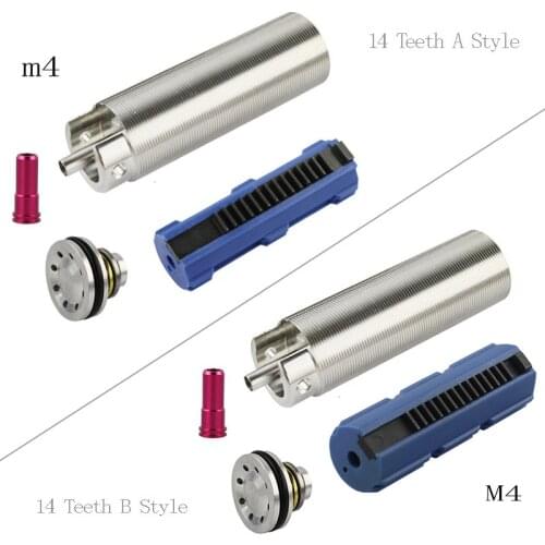 VULPO 14 Teeth Piston Stainless Steel CNC Milled One-Piece Solid Cylinder Built-in Cylinder Head Piston Head Nozzle For Airsoft