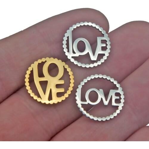 5PC Hollow Out Stainless Steel Circle Love Connector Charms Steel Gold Pendants DIY Handmade Jewelry Making Necklace Accessorie