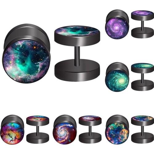 6 Pairs Galaxy Earrings Mens Fake Gauges Earrings For Men Faux Plug Halloween Rod Earrings