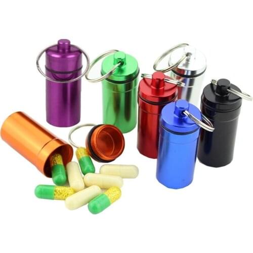 6pcs*Waterproof Aluminum Waterproof Pill Box Case Bottle Cache Drug Holder Medicine Keychain Container V1739