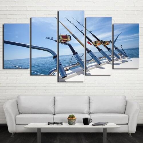 Abstract Photo Wall Modular Pictures For Living Room Decorative 5 Panels Fishing Rod HD Posters Canvas Painting High Quanlity