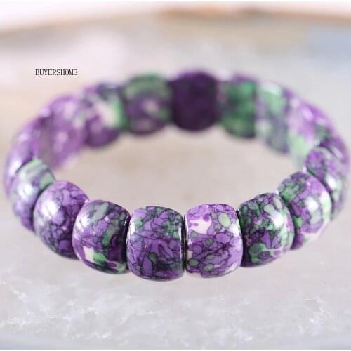 Free Shipping Women Jewelry Stretch Natural Beads Purple with Green Ocean Stone Bracelet 8" 1Pcs H925