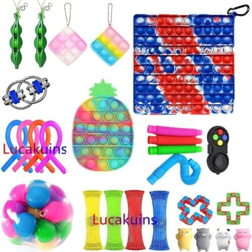 Jumbo Fidget Toy Pack Rainbow Popper Anxiety Bubble Simple Dimple for Adults Special Needs Toddler Gift ADD OCD Therapy