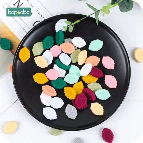 Bopoobo 5pc Baby Teethers Silicone Leafe Food Grade Teether DIY Nursing Chewing Toy Baby Teething Accessories Silicone Beads