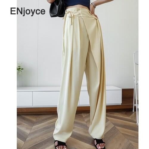 Vintage Drape Suit Pants Women Korean Fashion High Waist Lace-up Pant Ladies Workwear Casual Loose Wide Leg Straight Trousers