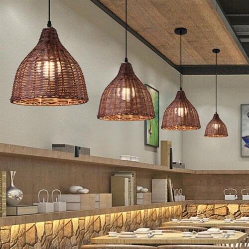 Rustic Rattan Woven Chandelier Natural Bamboo Ceiling Lamp Pendant Droplight For Living Room Cafe Bar Lounge Decoration