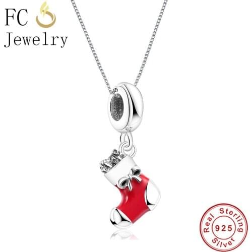 FC Jewelry 925 Sterling Silver Christmas Boot Shoe Color CZ Crystal Pendant For Women Girl Chain Necklaces Choker Trinket Gift