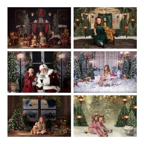 Photography Background Christmas Decoration Tree Retro Vintage Wooden Wall Fireplace Christmas Backdrops for Photo Studio