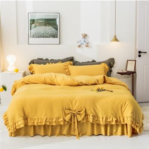 Four-Piece Bed Set Bed Skirt Korean Princess Style Lace Solid Color Girlish Heart Duvet Cover Cover bedding set queen