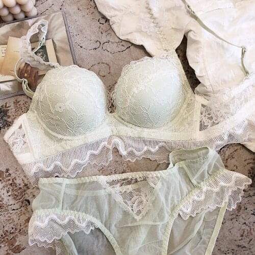 Wriufred Push up breasts lace side lingerie with briefs suit no steel ring comfortable ladies bralette sexy girl underwear set