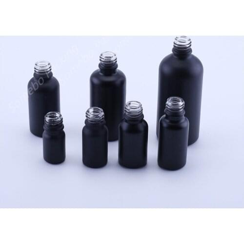500pcs/lot 18mm Neck Matte Black Glass Bottle Perfume Essential oil Cosmetic Packaging 5ml 10ml 15ml 20ml 30ml 50ml 100ml
