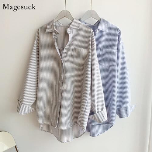 New Spring Striped Shirt Blouse Women Loose Long Sleeve Shirts Tops Female Button Cotton Casual Office Lady Blosues Blusas 13057