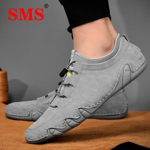 SMS Men Sneakers cow suede Leather Loafers Shoes Fashion Slip on Walking Shoes Driving Shoes Sapato Masculino Mocassin Homme