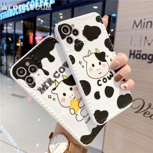 For iPhone 7 8 Plus X XR XS MAX 12 Mini SE2 11 Pro Max Phone Case Soft Silicone Cute Cartoons Cow Pattern Back Protection Cover
