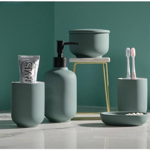 Nordic Ceramics Bathroom Accessory Set Washing Tools Soap Dispenser Gargle Cup Toothbrush Holder Soap Dish Wedding Decoration