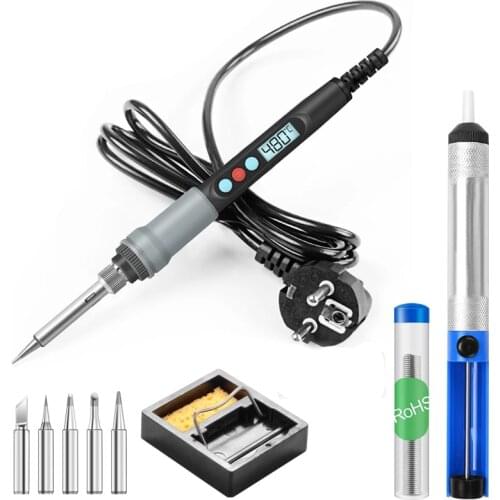 110V/220V 80W Digital Electric Soldering Iron Kit Set Adjustable Temperature Ceramic Heater Solder Iron With Solder Wire 5 Tips