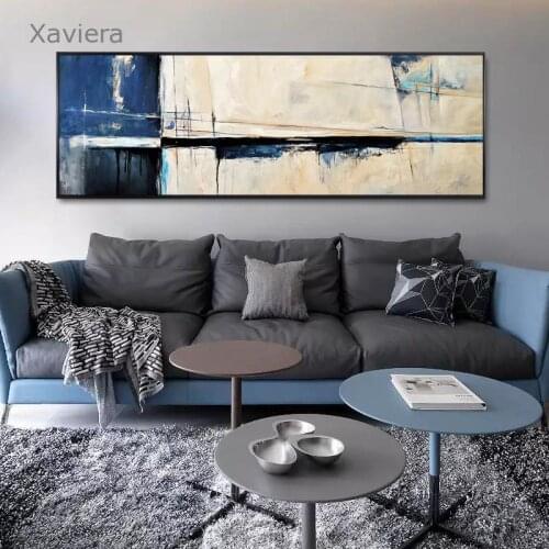 Nordic Home Decoration Bedside Canvas Painting Abstract Graffiti Blue Gray Yellow Posters and Prints Modern Bedroom Long Picture