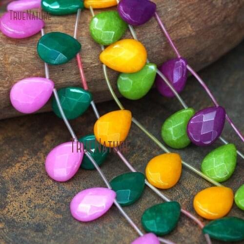 New Design Colorful Faceted Water Drop Loose Beads Malaysian Faceted Jades Stone Jewelry Strands In 13*18 mm BE8500