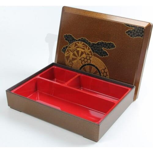 New product lunch box wholesale golden plastic lunch box red inner three grid lunch box special food box for Japanese restaurant