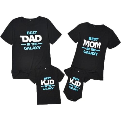 Family Matching Outfits Summer Solid Color Short Sleeved Letter Printed T Shirt Parent Child Wear Girls Mommy Daughter Clothing