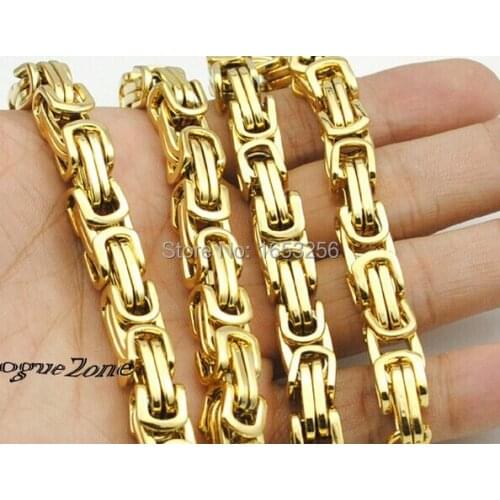 Huge Heavy 8mm wide 23.6'' Cool Mens Jewelry Stainless Steel Gold Byzanitne Chain Necklace Fashion Holiday Gifts
