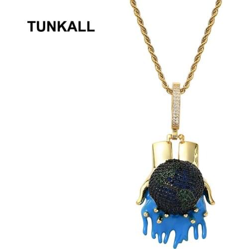 TUNKALL Bling Bling Brass CZ pendants Mirco Pave Prong Setting Iced Out Hip Hop Necklace for men women CN307