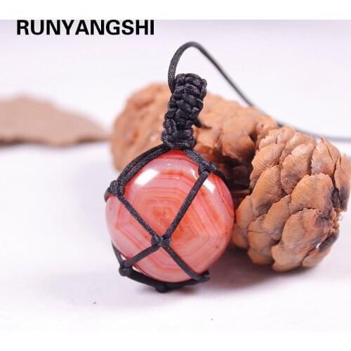 Natural Stone red agate Pendants Crystal Quartz Black Rope Wrapped Treatment Stones Necklace for Men Female Fashion Jewelry
