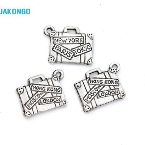 JAKONGO Tibetan Silver Plated Zinc Alloy Passport Charms Pendants for Jewelry Making Bracelet DIY Handmade Craft 14x13mm