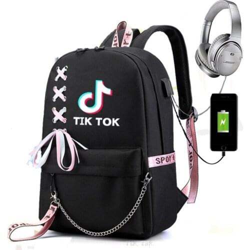 Hot TIK TOK Backpack Boys Girls SchoolBag Travel Backpack USB Charging Backpack With Headphones Hole Student Bag