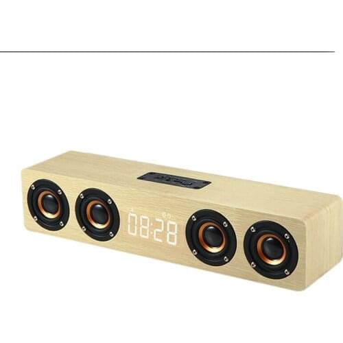 Portable Home Wireless Bluetooth Speaker Wooden Speaker Alarm Clock Radio Subwoofer Soundbar for TV Speaker AUX USB